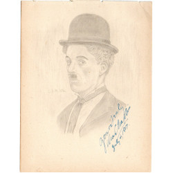 Charlie Chaplin Comic & Actor Signed Professional Pencil Sketch on Album Page Autographed