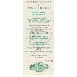 Clint Eastwood Hollywood Legend Signed Mission Ranch Menu Autographed B