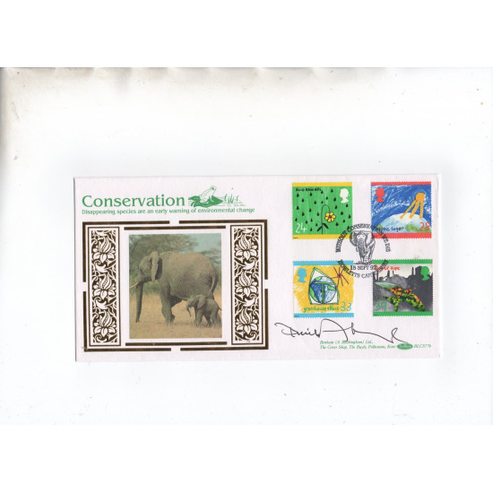 David Attenborough "Conservation The Green Issue" Elephant Autographed Benham 1992 FDC Signed