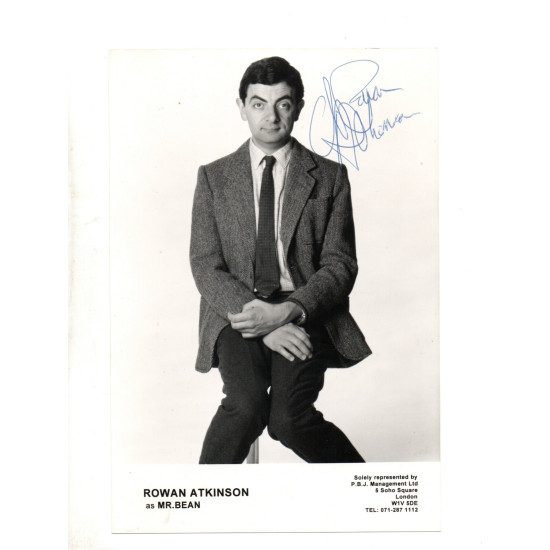 Rowan Atkinson as Mr Bean Signed 8x6 B/W Promo Photo Autographed