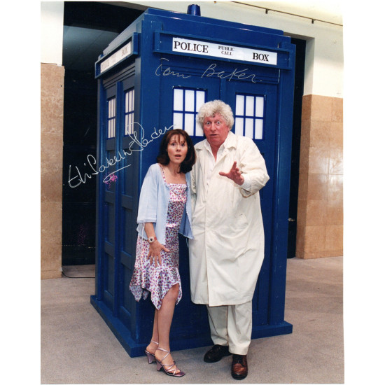 Dr Who Double Signed Col 10x8 Photo Autographed by Elisabeth Sladen and Tom Baker