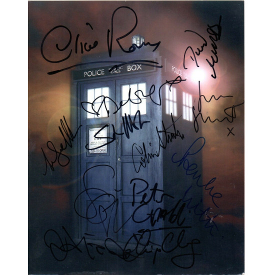 Dr Who "TARDIS" 10x8 Col Photo Multi Hand Signed by 12 Stars Autographed