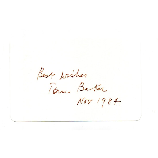 Tom Baker Doctor Who/Dr Who Signed White Card Autographed